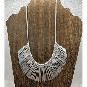 Stella & Dot Matte Silver Fringe Statement Fashion Necklace